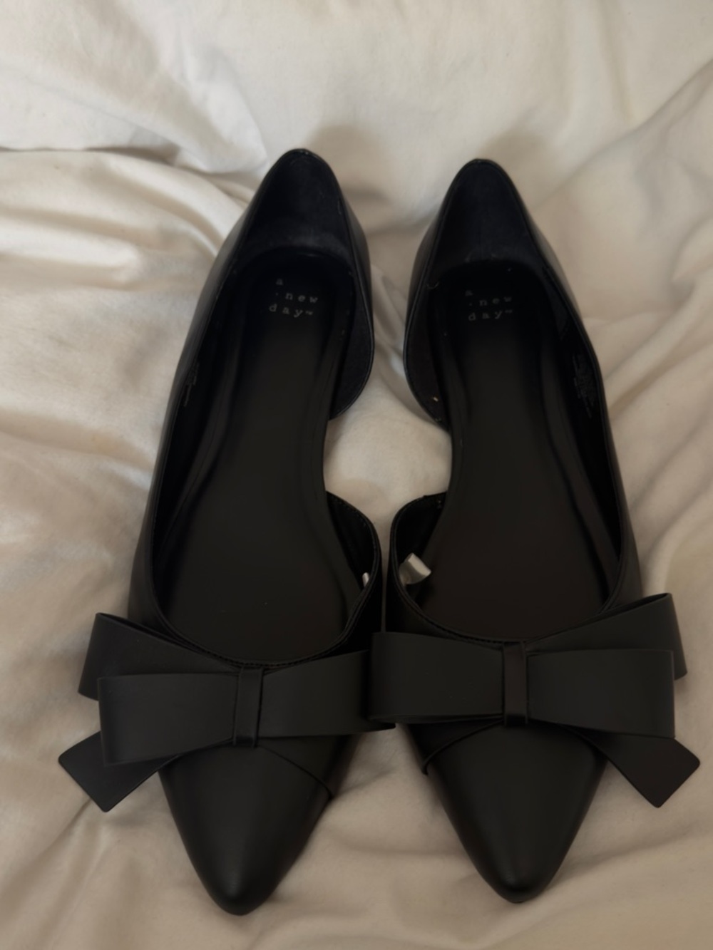 Women's Anya Bow Ballet Flats with Memory Foam Insole - A New Day Black